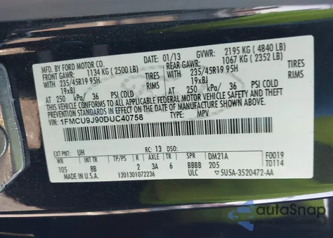 2013 Ford Escape Titanium из США, поврежденный, VIN 1FMCU9J90DUC40758